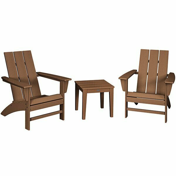 Polywood Modern Teak 3-Piece Adirondack Chair Set with Newport Table 633PWS5021TE